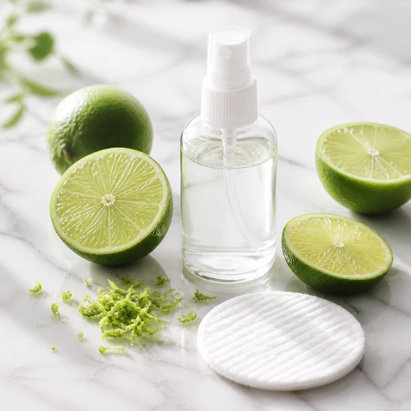 Fresh limes cut in half, used in clarifying natural skincare toners