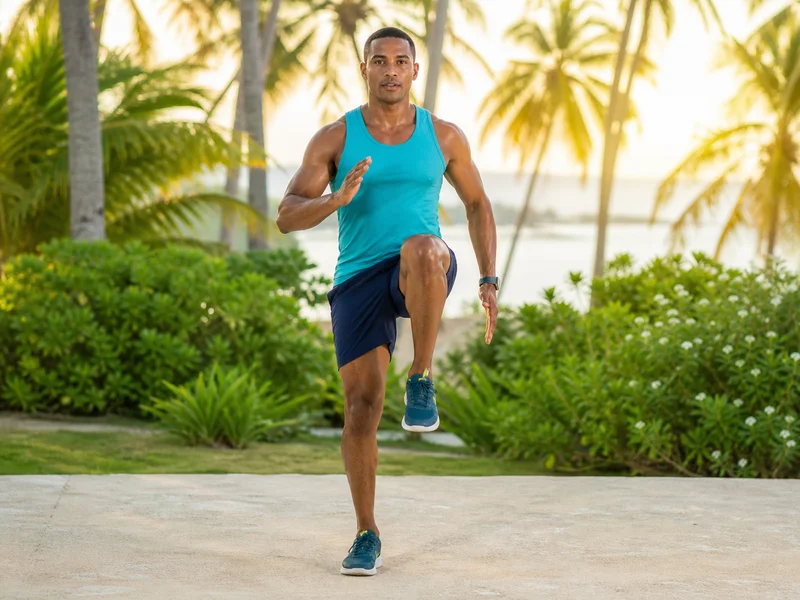Person marching in place as a cardio exercise
